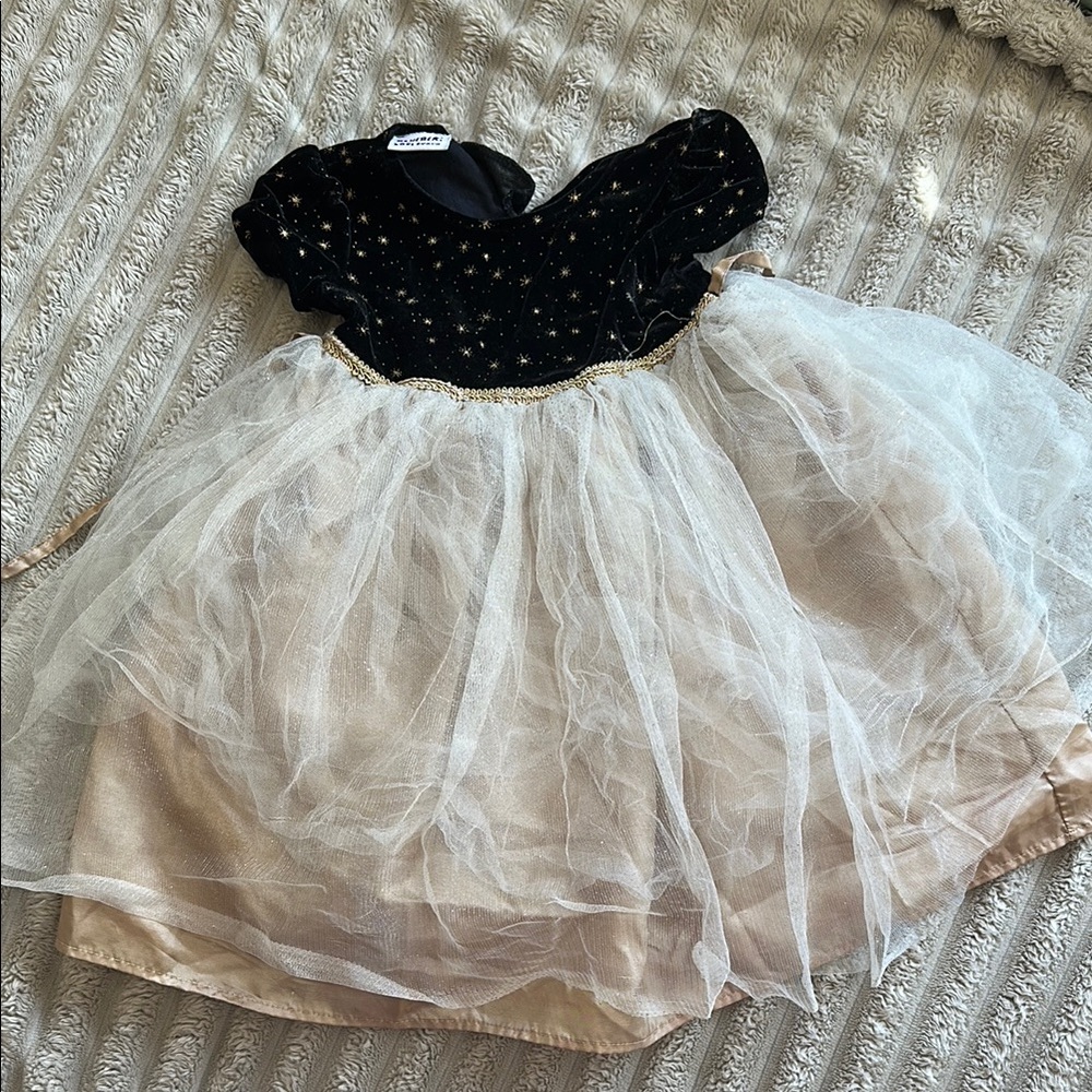 Black and Gold Starry Dress with Tulle Skirt